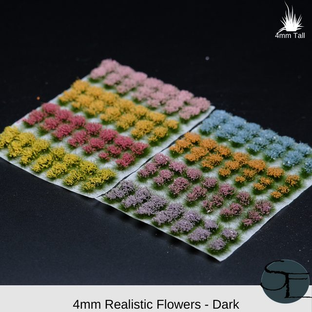 Shadow's Edge Tufts - 4mm Dark Green Self-Adhesive Tufts: Realistic Flower Sampler