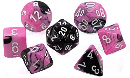 Chessex - 7-Die Set Gemini: Black-Pink/White