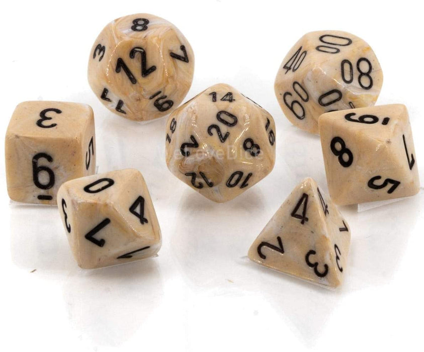 Chessex - 7-Die Set Marble: Ivory/Black