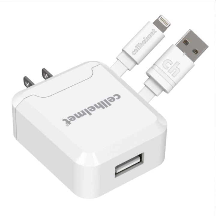 Cellhelmet 2.1 Amp Wall Charger & Round 3ft Lightning Cable (White)