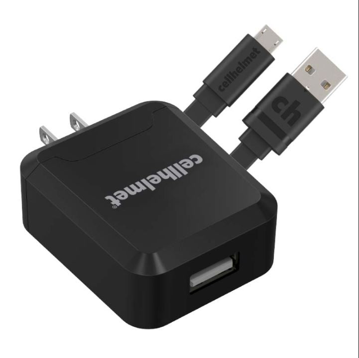 Cellhelmet 2.1 Amp Wall Charger & Round 3ft Micro USB Cable (Black)