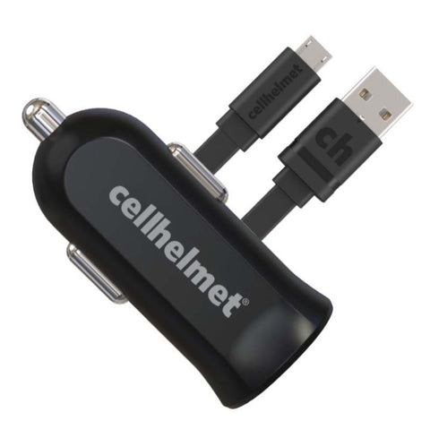 Cellhelmet 2.4 Amp Car Charger & Flat 3ft Micro USB Charge Cable (Gray)
