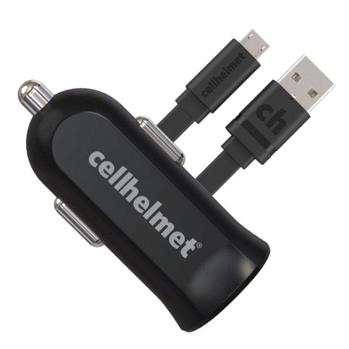 Cellhelmet Quick Charge 3.0 Car Charger & 3ft Flat Micro USB Charge Cable (Black)