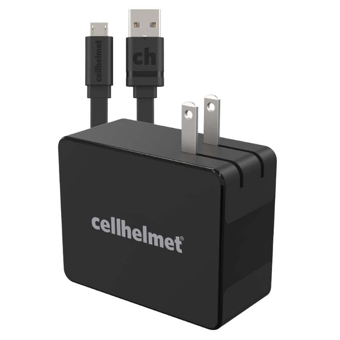 Cellhelmet Quick Charge 3.0 Wall Charger with 3ft Flat Micro USB Charge Cable (Black)