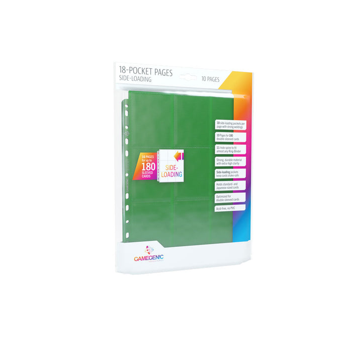 Gamegenic - Green Sideloading 18-Pocket Pages (10 Pack)